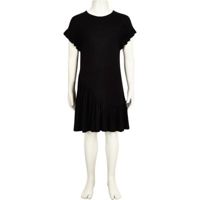 Girls black asymmetric frill smock dress
